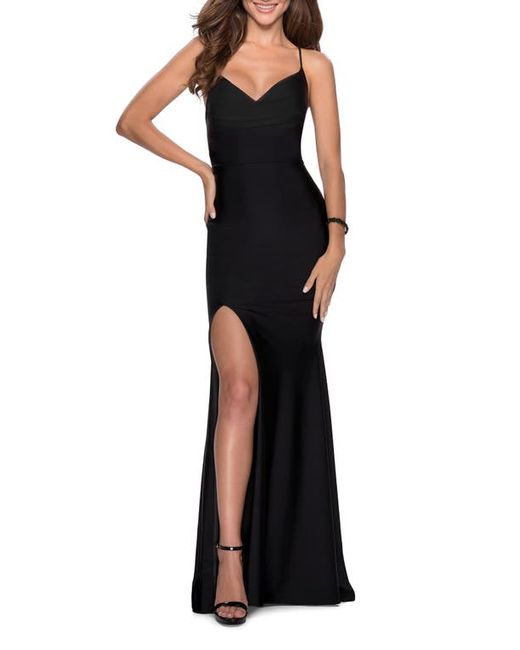 La Femme Jersey Column Gown in at