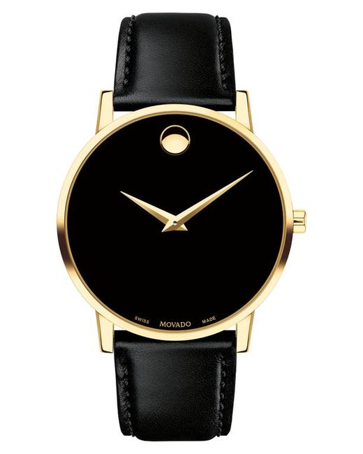 Movado Leather Strap Watch 40mm in Gold at