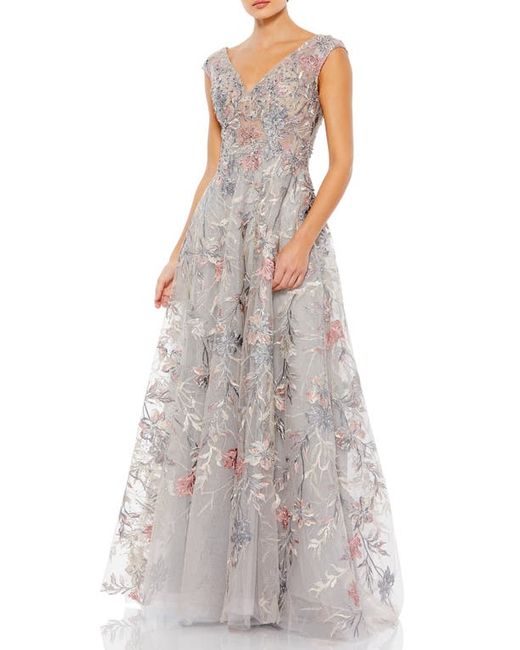 Mac Duggal Floral Embroidered V-Neck Ballgown in at