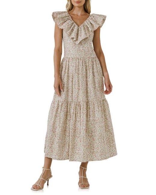 English Factory Floral Ruffle Tiered Midi Dress in at