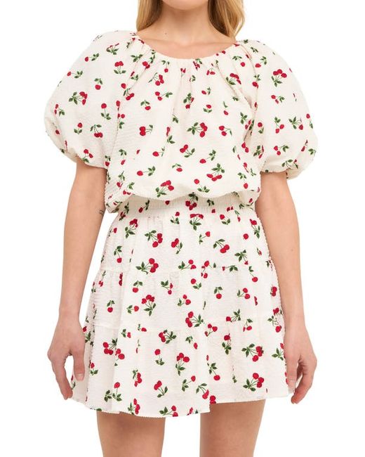 English Factory Cherry Print Voluminous Cotton Top in at