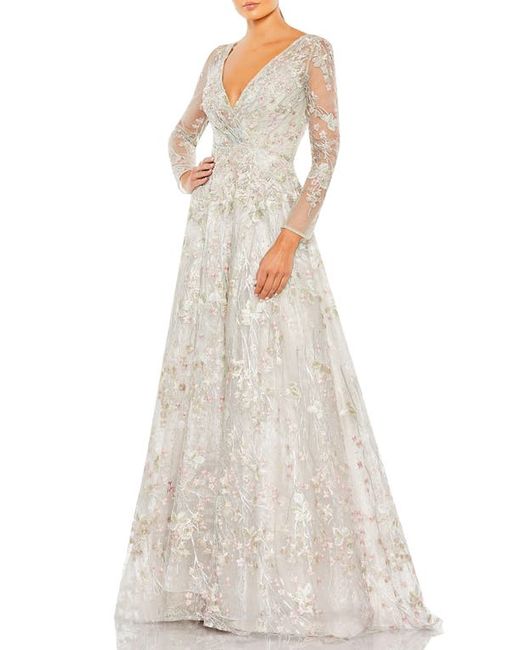 Mac Duggal Floral Embroidered Long Sleeve A-Line Gown in at