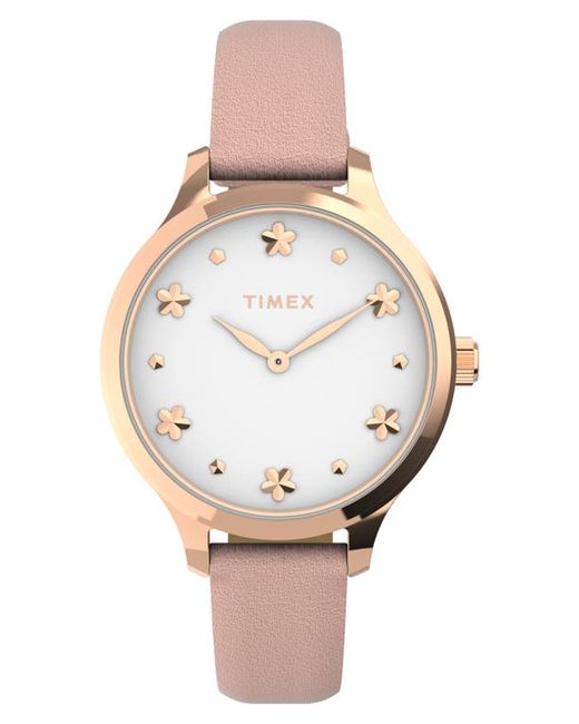 Timex® Timex Peyton Leather Strap Watch 36mm in Rose Gold/White at