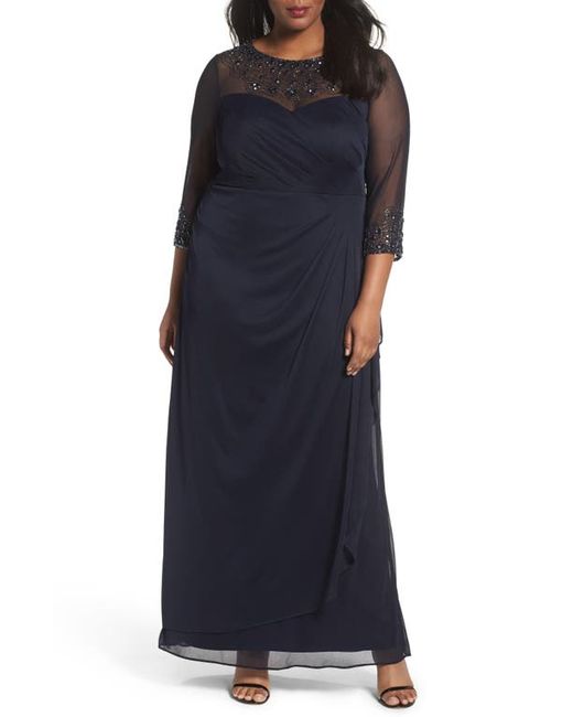 Alex Evenings Beaded Illusion Neck A-Line Gown in at