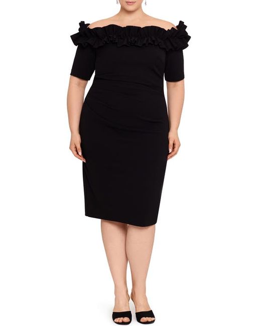 Xscape Ruffle Off the Shoulder Scuba Crepe Cocktail Dress in at