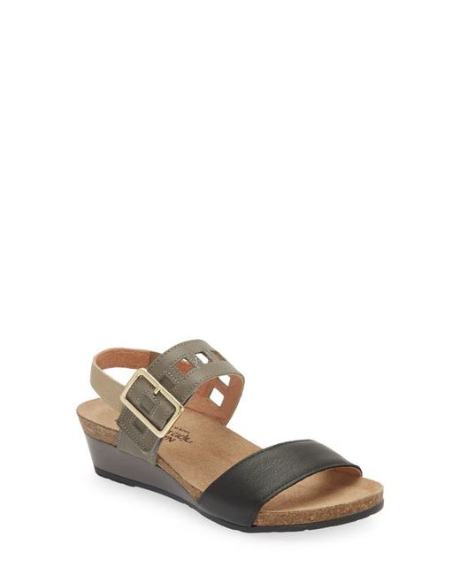 Naot Dynasty Wedge Sandal in Soft Black/gray at