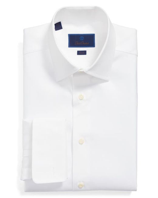 David Donahue Trim Fit Solid French Cuff Cotton Dress Shirt in at 15 32
