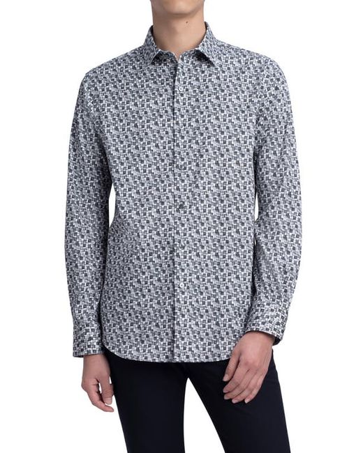 Bugatchi Shaped Fit Geo Print Stretch Cotton Button-Up Shirt in at
