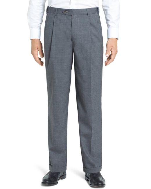 Berle Self Sizer Waist Pleated Lightweight Plain Weave Classic Fit Trousers in at