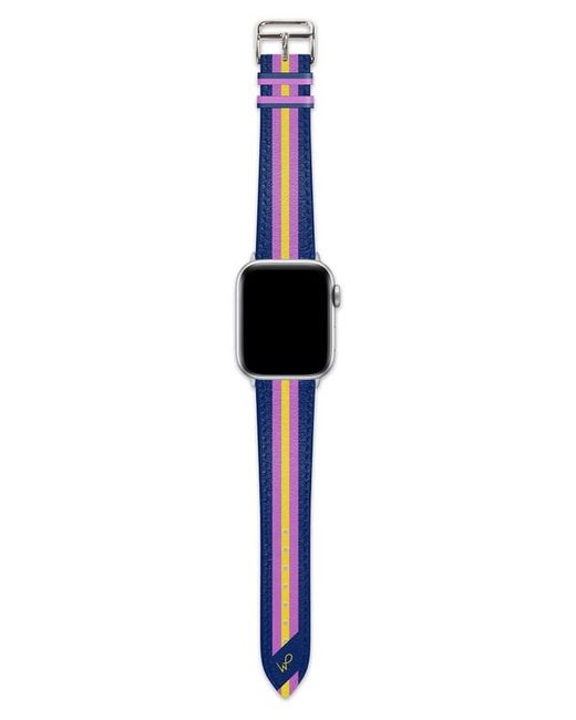 Wristpop Daytona Stripe Faux Leather Apple Watch Strap in Navy/Yellow at
