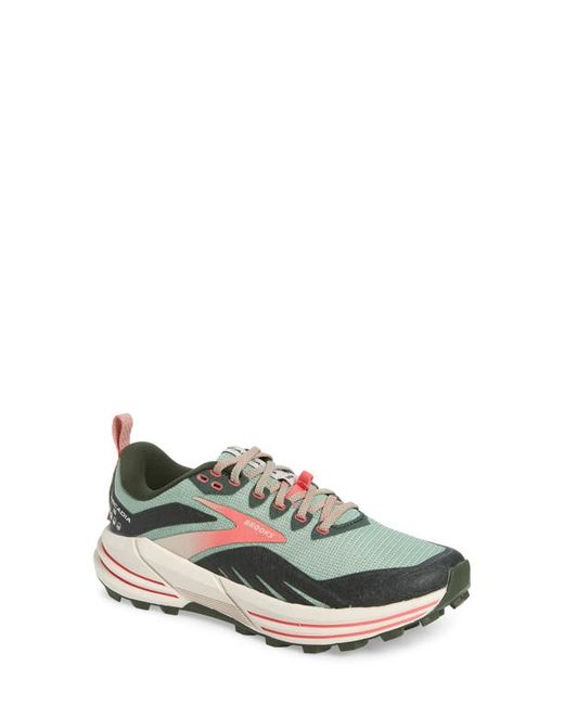 Brooks Cascadia 16 Trail Running Shoe in Basil/Duffel Bag/Coral at