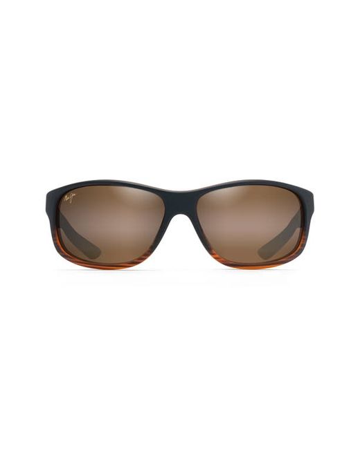 Maui Jim Alenuihaha 64mm Polarized Oversize Rectangular Sunglasses in Stripe Dark Bronze at