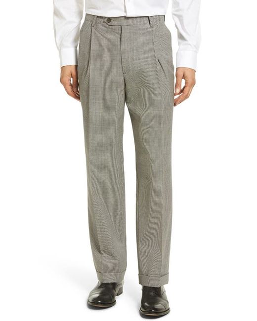 Berle Pleated Houndstooth Wool Trousers in at