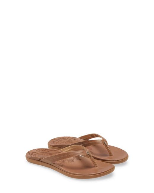 OluKai Honu Flip Flop in Tan/Tan Leather at