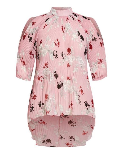 City Chic Floral Plissé High-Low Tunic Top in at
