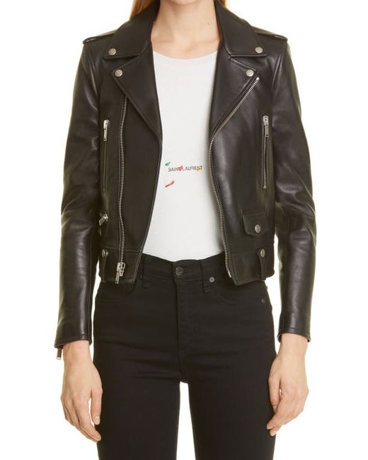 Saint Laurent Leather Moto Jacket in at