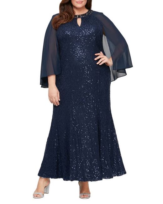 Alex Evenings Sequin Cape Long Sleeve Fit Flare Gown in at