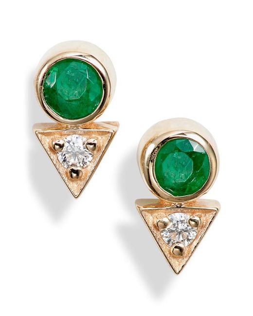 Anzie Cléo Emerald Diamond Stud Earrings in Yellow Gold/Emerald at