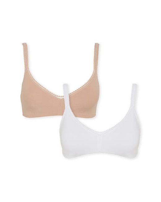 On Gossamer 2-Pack Cabana Cotton Bralettes in Champagne at