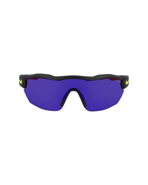 Nike Show X3 Elite 61mm Wraparound Sunglasses in Matte Black/Volt Grey at