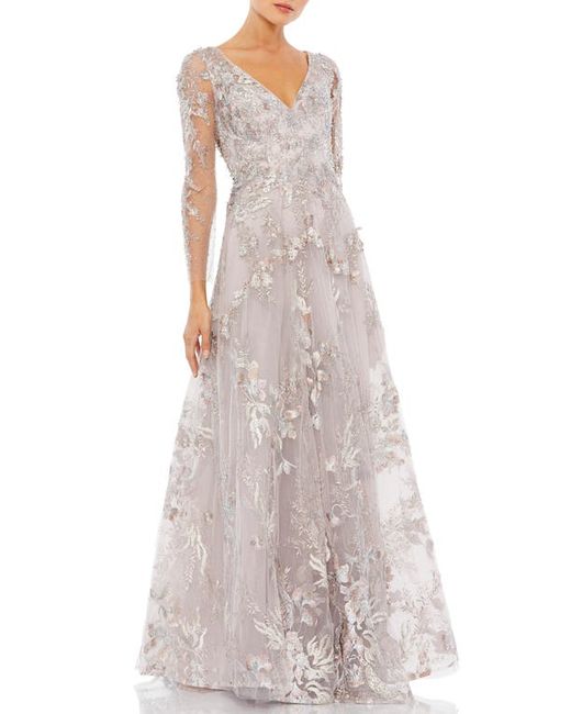 Mac Duggal Floral Embroidered Long Sleeve A-Line Gown in at