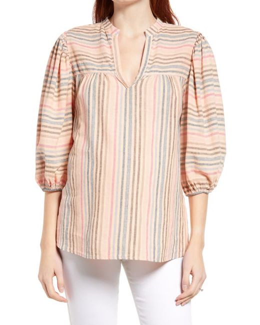 Maternal America n Stripe Puff Sleeve Maternity Blouse in Peach/Navy at