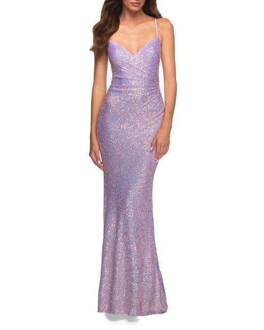 La Femme Sequin Sleeveless Gown in at