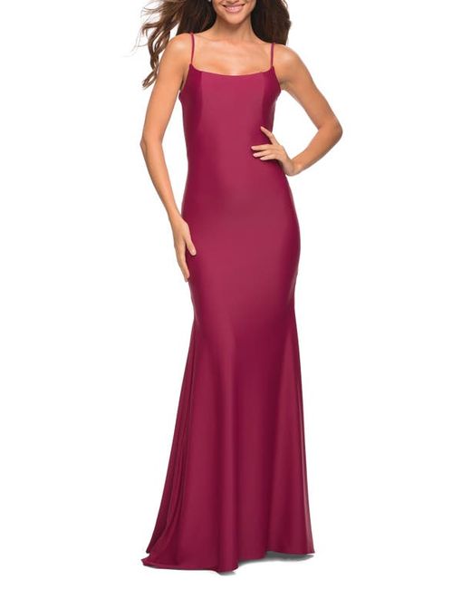 La Femme Sleeveless Jersey Gown with Train in at