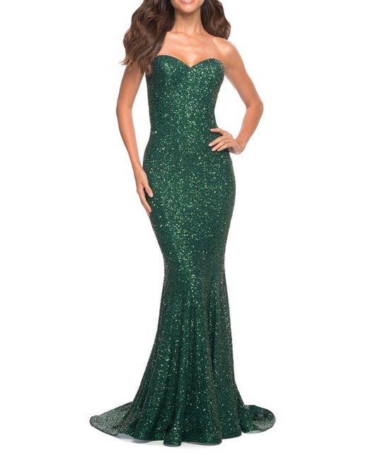 La Femme Strapless Sequin Mermaid Gown in at