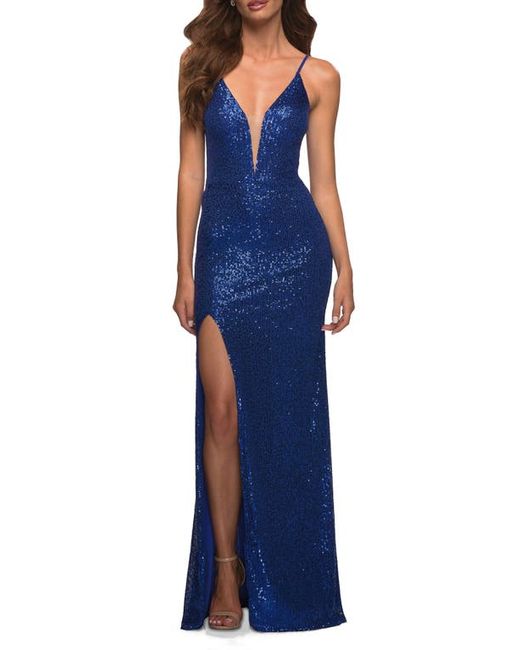 La Femme Illusion Inset Sequin Gown in at