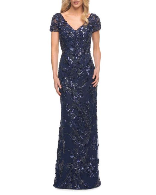 La Femme Beaded Column Gown in at