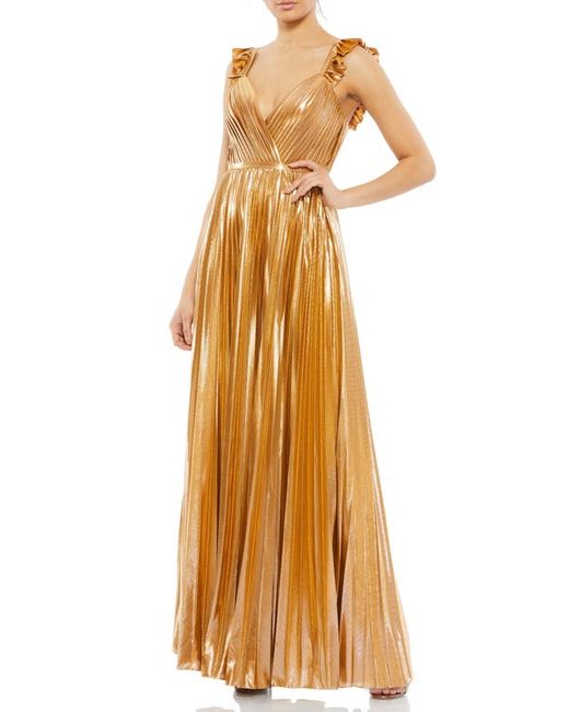 Ieena for Mac Duggal Pleated Metallic Sleeveless Gown in at