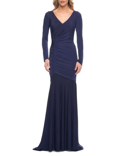 La Femme Ruched Long Sleeve Jersey Gown in at