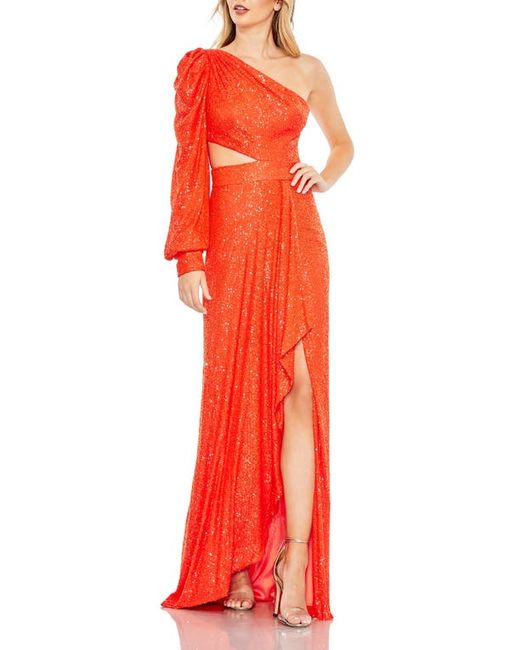 Ieena for Mac Duggal Sequin Cutout One-Shoulder Gown in at
