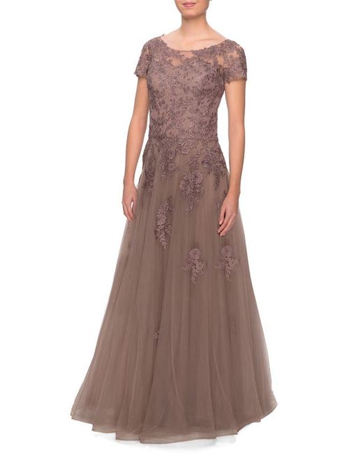 La Femme Lace Tulle Gown in at
