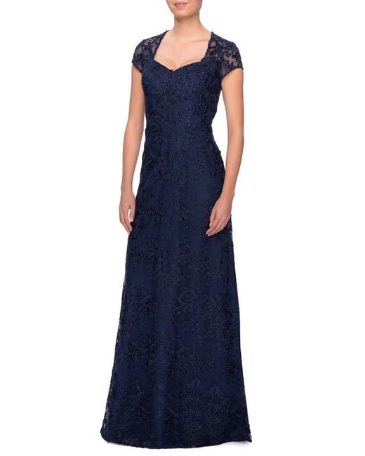 La Femme Embellished Lace Gown in at