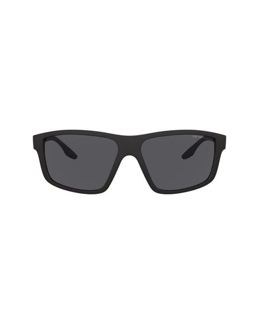 Prada Sport 60mm Rectangle Sunglasses in Black/Dark Grey at