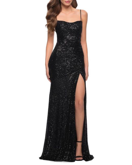 La Femme Strappy Back Sequin Gown in at