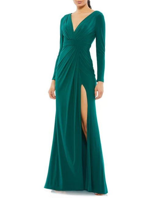 Mac Duggal Long Sleeve Wrap Jersey Gown in at