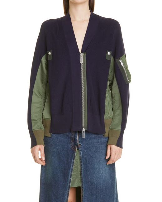 Sacai Hybrid Cotton Nylon MA-1 Sweater Jacket in at