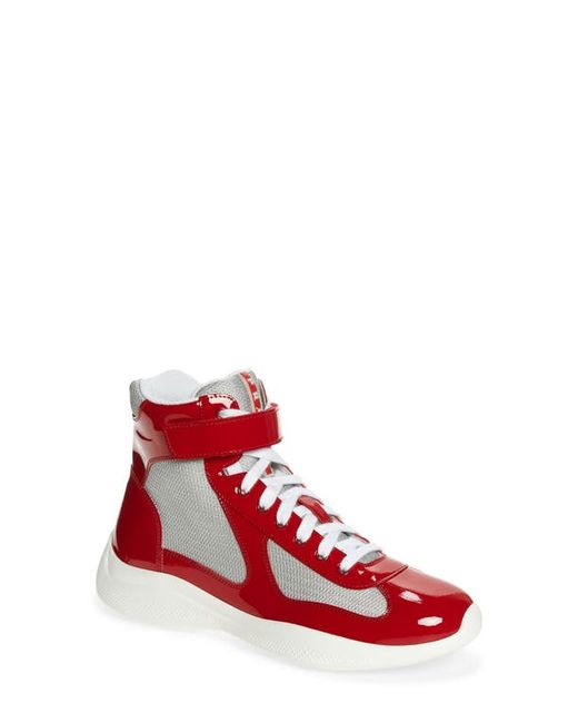 Prada Americas Cup Bike High Top Sneaker in Rosso/Argento at