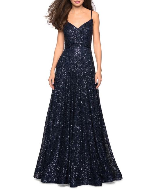 La Femme Sequin A-Line Gown in at