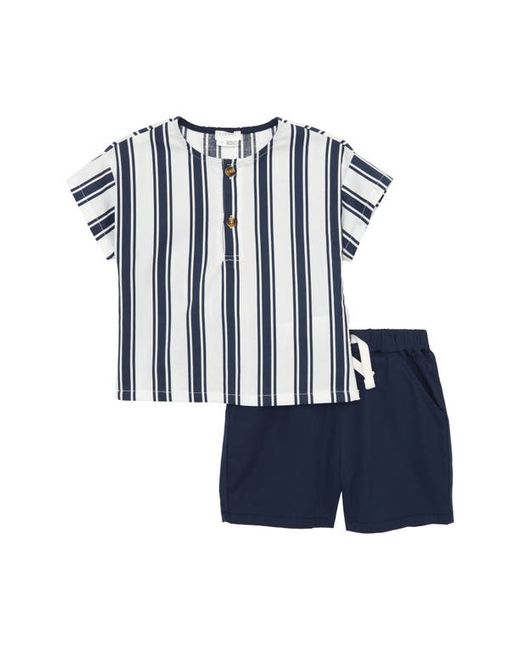 FIRSTS by petit lem Stripe Stretch Organic Cotton Henley Top Shorts Set in at