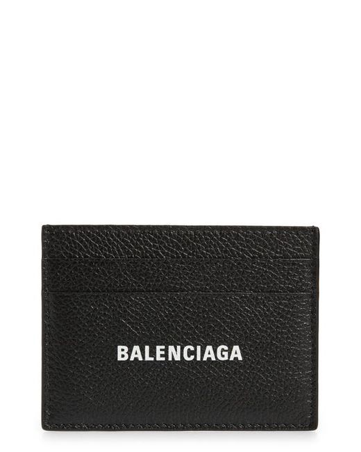 Balenciaga Cash Logo Leather Card Case in Black at