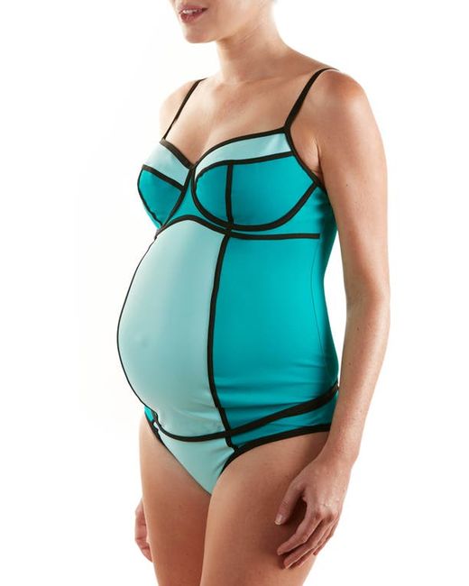Cache Coeur Rosy Two-Piece Colorblock Maternity Tankini Swimsuit in at
