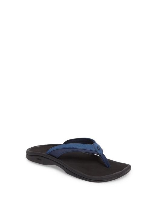 OluKai Ohana Flip Flop in Blueberry/Black Faux Leather at