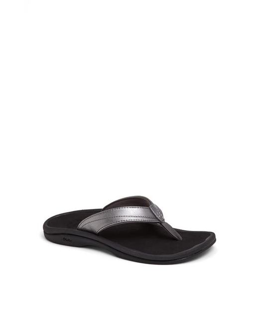 OluKai Ohana Flip Flop in Pewter Faux Leather at