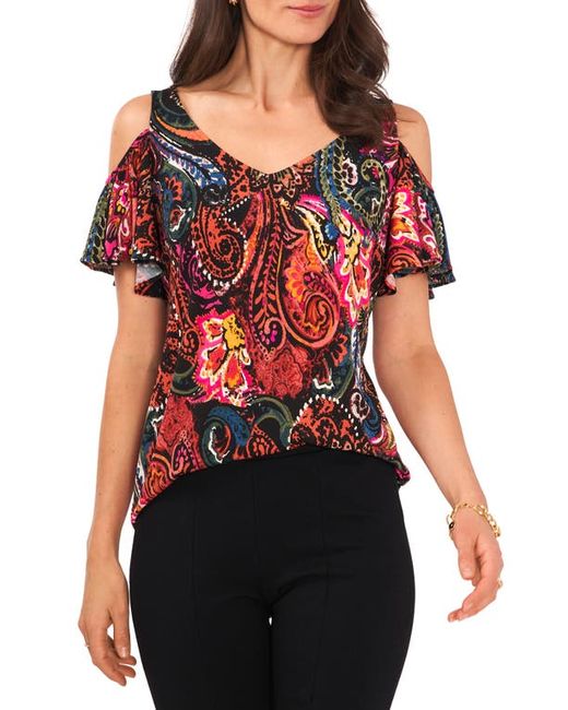 Chaus Print Cold Shoulder Top in Black/Red at