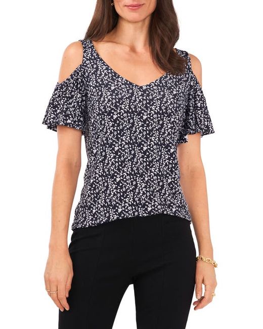 Chaus Print Cold Shoulder Top in Navy/White at