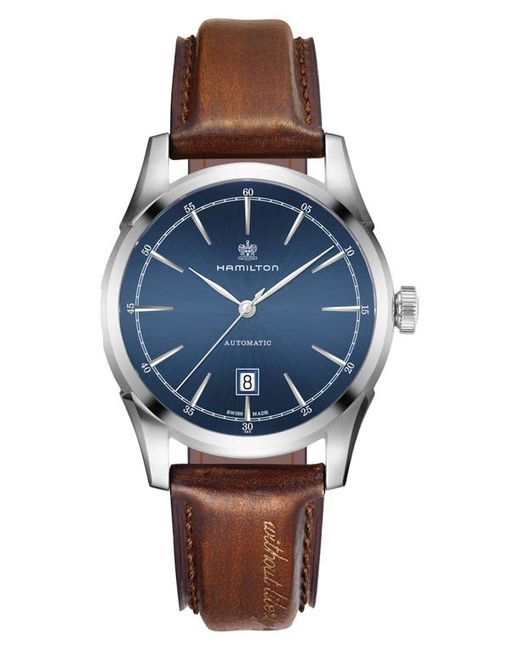 Hamilton Spirit of Liberty Automatic Leather Strap Watch 42mm in Brown/Navy at